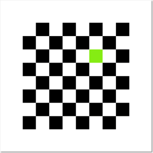 Checkered Black and White with One Lime Green Square Posters and Art